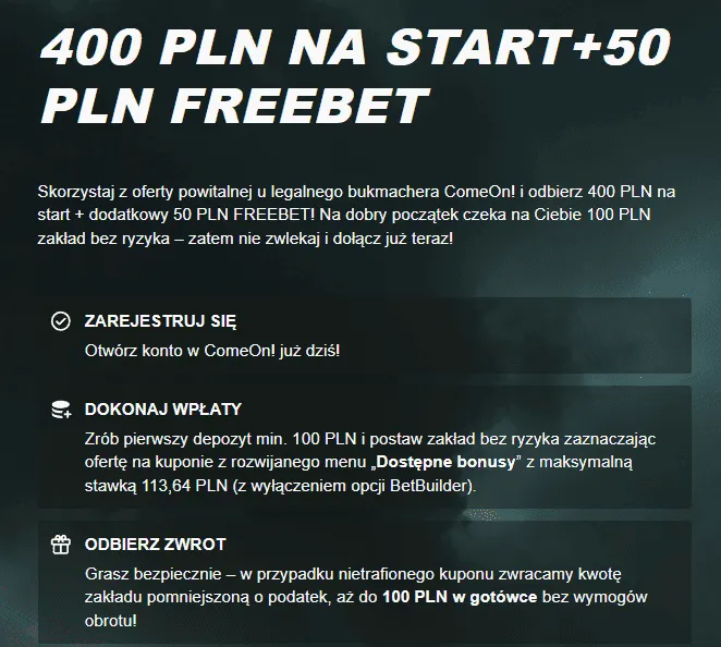 comeon kod bonusowy bonus na start