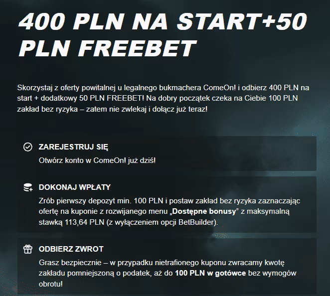 comeon kod bonusowy bonus na start