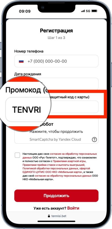 Промокод Тенниси «TENVRI» на 20 000 руб.