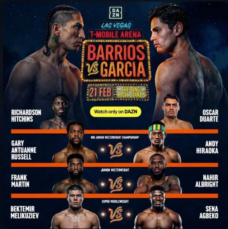 Полнцы кард вечера бокса Марио Барриос – Райан Гарсия: все бои шоу 22 февраля в Лас-Вегасе