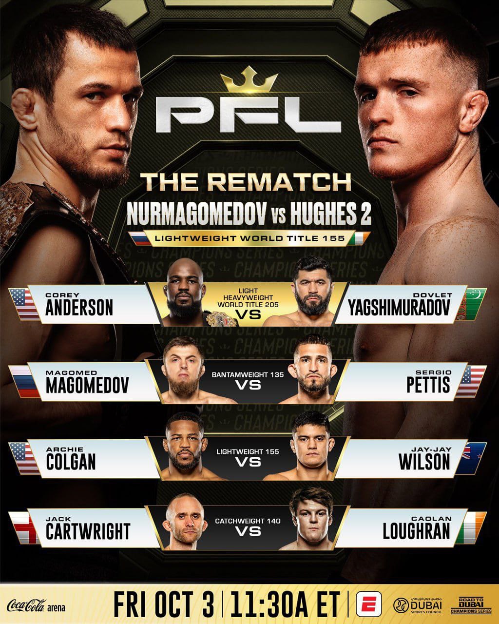 Полный кард PFL Champions Series: Усман Нурмагомедов – Пол Хьюз 2. Все бои шоу 3 октября