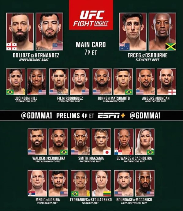 Прямая трансляция UFC on ESPN 72: Роман Долидзе – Энтони Эрнандес. Смотреть онлайн Прямая трансляция UFC on ESPN 72: Роман Долидзе – Энтони Эрнандес. Смотреть онлайн