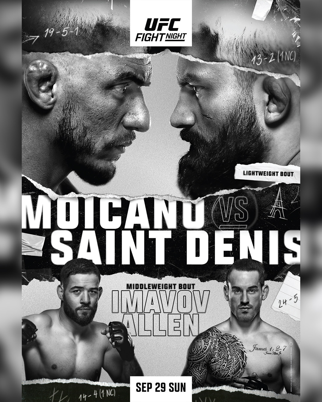 Полный кард UFC Paris: Карнейро – Сен-Дени. Состав участников шоу 28 сентября