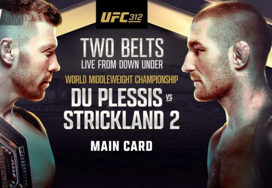 Прямая трансляция UFC 312: Дю Плесси – Стриклэнд 2. Смотреть онлайн
